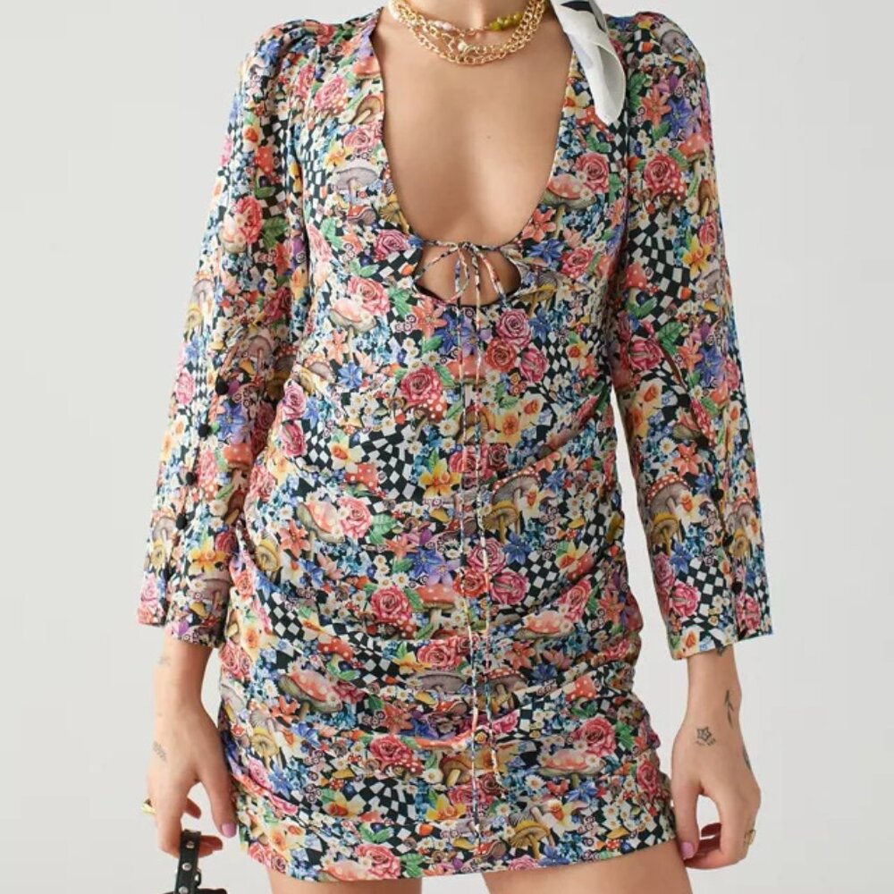For Love & Lemons June Checkered Mini Dress NWT